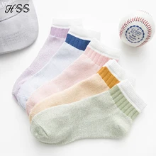 

HSS Brand High Quality Women Cotton Striped Socks Pink Green Short Socks Spring Summer Breathable For Woman sock hosiery female