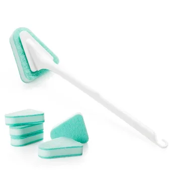 

Long Handle Multifunctional Triangular Sponge Brush Usuful Brush/5 Pcs Replacement Cloth Kitchen Bathroom Toilet Cleaning Tool