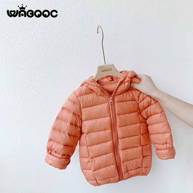 WABOOC/ г. Новые детские пуховики для девочек, пальто с капюшоном для мальчиков на осень-зиму легкая и теплая пуховая куртка для малышей