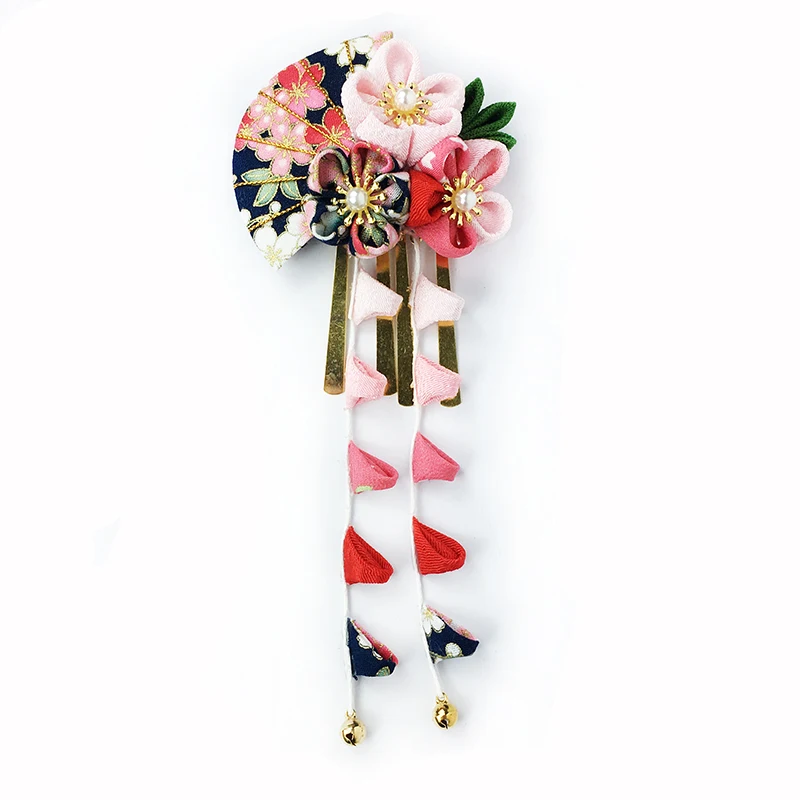 Japanese Hairpin Hair clip Tassel Tsumami zaiku for Hanfu Kimono Geisha Sa S 