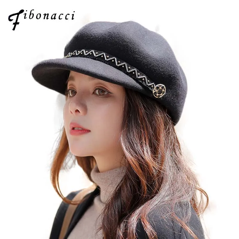 

Fibonacci Wool felt Equestrian Knight Hat for Women Autumn Winter Fashion Octagonal Concave Convex Fedora Hat
