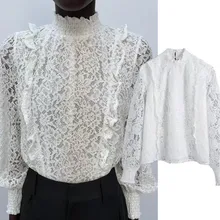 

Jenny&Dave 2022 Spring Fashion Lace Shirt Women Blouse And Tops England Style Office Lady Lace Elegant Long Sleeve Blouse Women