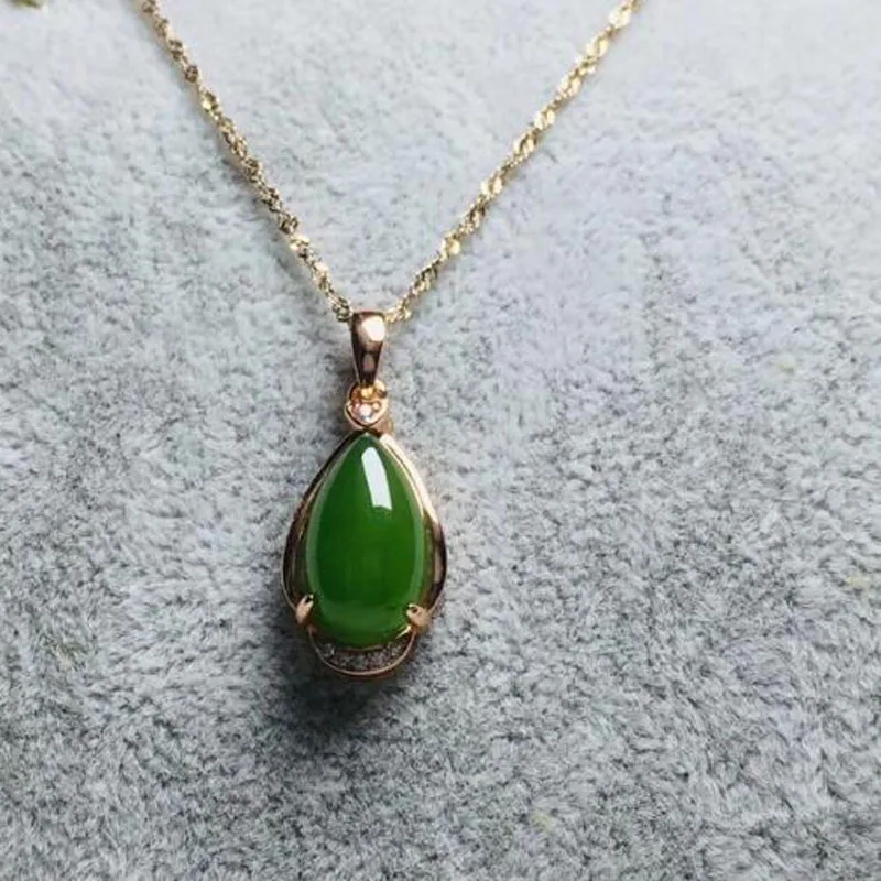 Natural 925 Sterling Silver Hetian Jasper Water Drop Silver Chain Pendant For Womens Charms Jewelry Christmas Gift