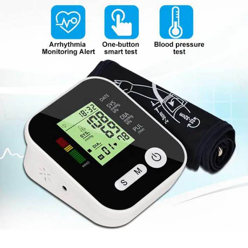 Home Health Care Automatic Digital Lcd Upper Arm Blood Pressure Meter Heart Beat cuff Monitor Machine Tonometer for Measuring