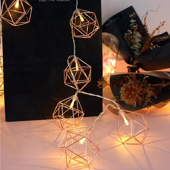 

1.5/3m 10/20LED Retro Solid Geometry Rose Gold LED String Lights Bedroom Decoration LED Fairy Lights for Christmas Wedding Part