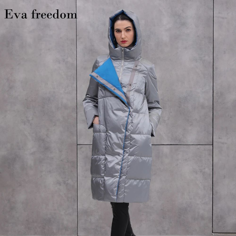 Eva Freedom, зимний пушистый белый утиный пух, сохраняющий тепло, свободный пуховик, Женский утепленный, сохраняющий тепло пуховик с капюшоном для женщин 19668