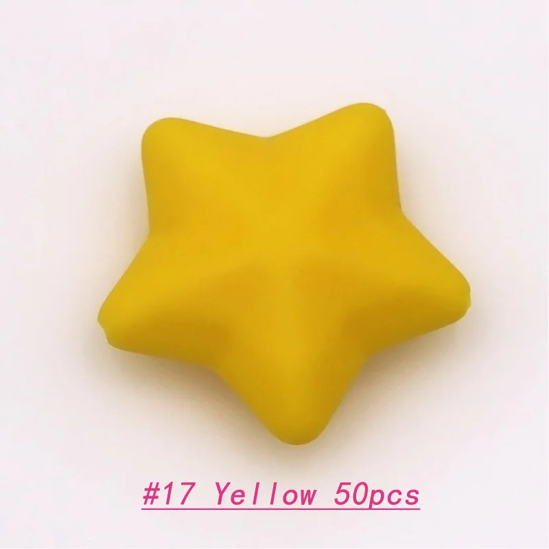 yellow 50pcs 50/100/200/500 шт, утепленные, силиконовые звезды шариков, не содержащих бисфенола-а, Еда Класс при прорезывании зубов DIY, соски с цепочкой для младенцев, с рисунком пентаграммы шарик - Цвет: yellow 50pcs