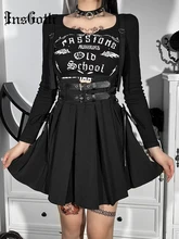 

InsGoth Punk Black Pleated Skirt Goth Streetwear High Waist Buckle Lace Up Mini Skirt Harajuku Spaghetti Straps Ladies Skirts