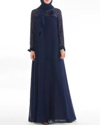 Мусульманское платье абайя Исламская одежда для женщин Jurk Robe Femme Musulmane арабское кимоно Кафтан Дубай, Турция Vestidos Moslim Jurken - Цвет: Dark blue