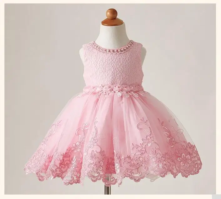 Платье для малышей кружевное платье принцессы с бусинами Детские Платья с цветочным рисунком для девочек, элегантные вечерние торжественные платья без рукавов для девочек