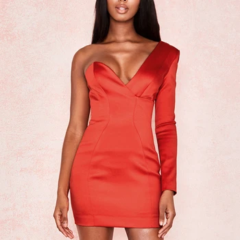 

2019 New Winter Autumn Celebrity Party Bodycon Mini Dress Women Red One Long Sleeve Sexy NightClub Lady Vestidos Dropshipping