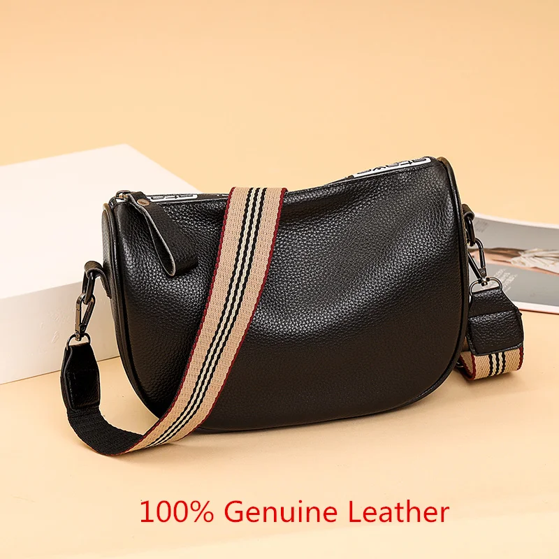 Luxury Brand Handbag Crossbody-Bag Women Bag Half-Moon-Bag Wide-Strap Vintage Fashion