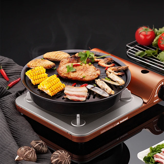 grens Toevoeging reservoir Ronde Barbecue Plaat Koreaanse Bbq Grill Ijzeren Plaat Geen Verbrande Vet  Huishouden Outdoor Picknick Rookloze Barbecue Pan Bbq Gereedschap -  AliExpress