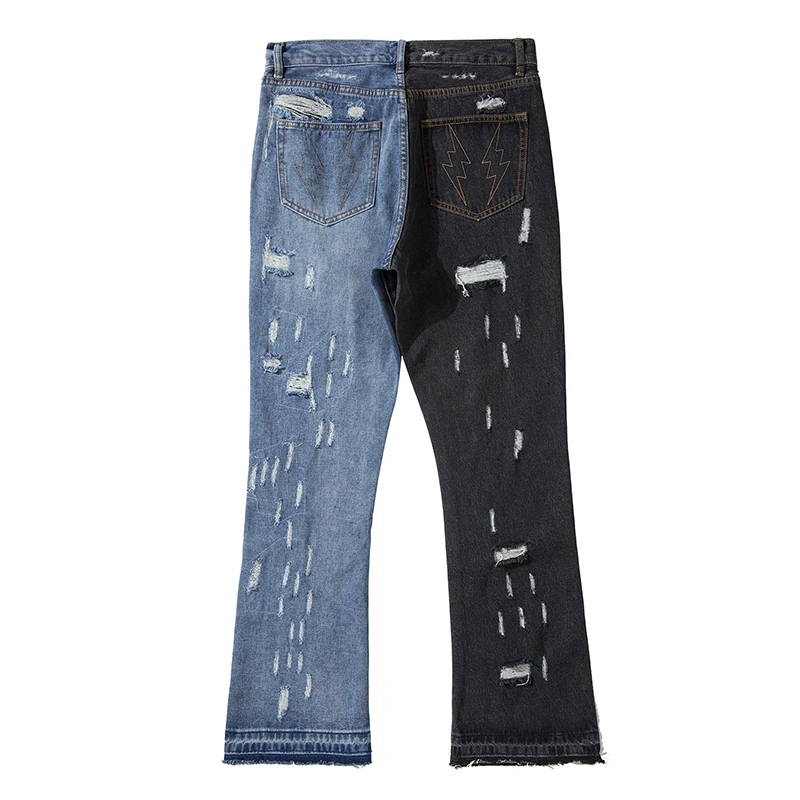 Color Block Hole Washed High Street Jeans For Men Straight Retro Frayed  Casual Denim Pants Harajuku Baggy Oversize Trousers - Jeans - AliExpress