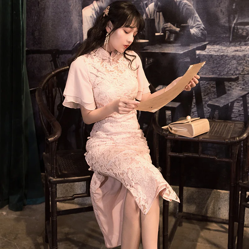 Женский Чонсам Летний Стиль nian qing kuan китайский стиль Повседневная измененная версия средней длины