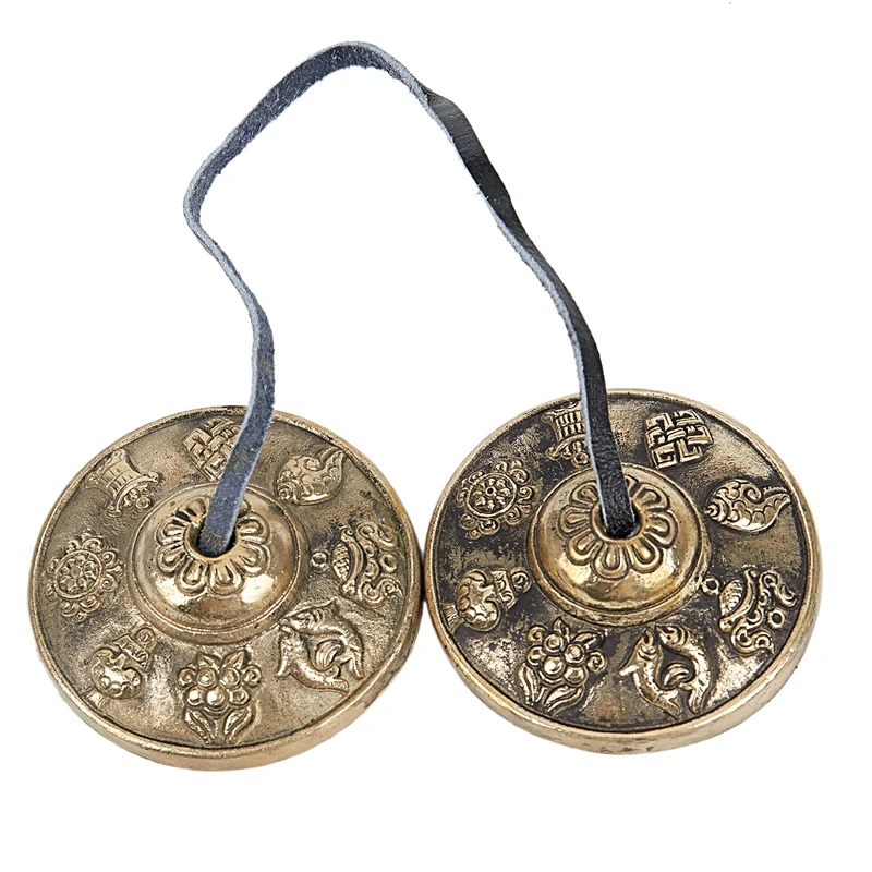 Tibetan Tingsha Cymbals- 6.2 cm- 8 Lucky Symbols Embossed