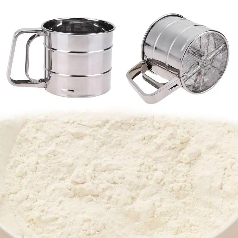 Handheld Flour shaker Stainless Steel Mesh Sieve Cup Icing Sugar Bake Tool