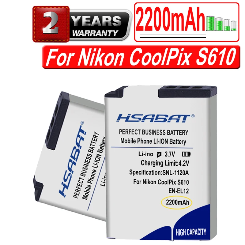 Аккумулятор HSABAT на 2200 мАч для Nikon CoolPix S610 S610c S620 S630 S710 S1000pj P300 P310 P330 S6200 S6300 S9400 S9500 S9200 |