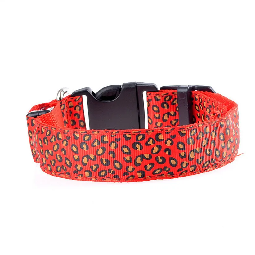 Dog Collar Pet Supply Adjustable Leopard Print Lighting Glow in Dark LED Cat Safety Collar Pet Supplies correa perro colier chie