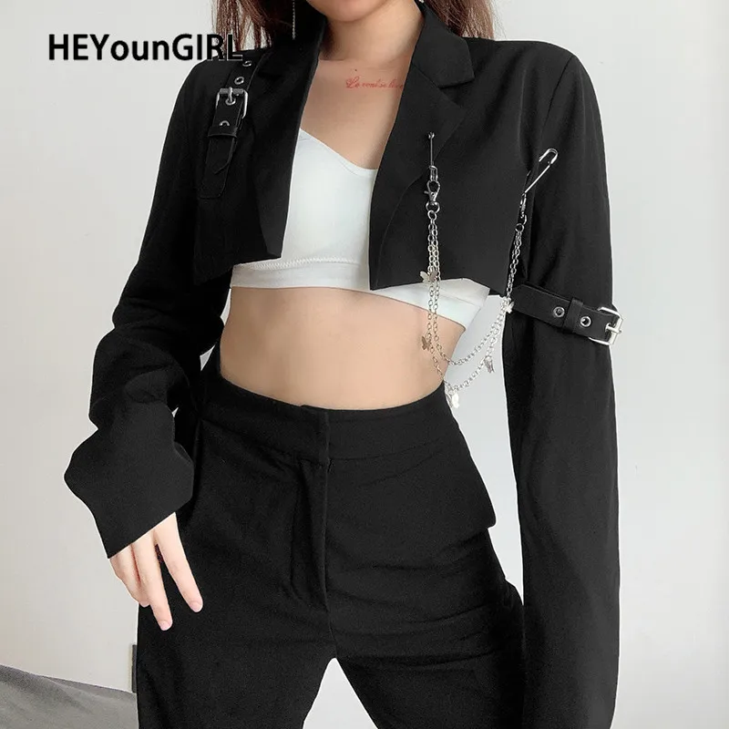 Женская короткая куртка HEYounGIRL повседневная укороченная в стиле Харадзюку панк с