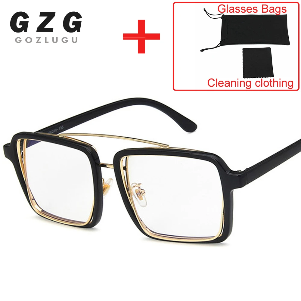 Transparent Glasses Frame Ins Net Red Square Flat Mirror Fashion Big Frame Europe and America Cross-border Sunglasses - Цвет оправы: black clear