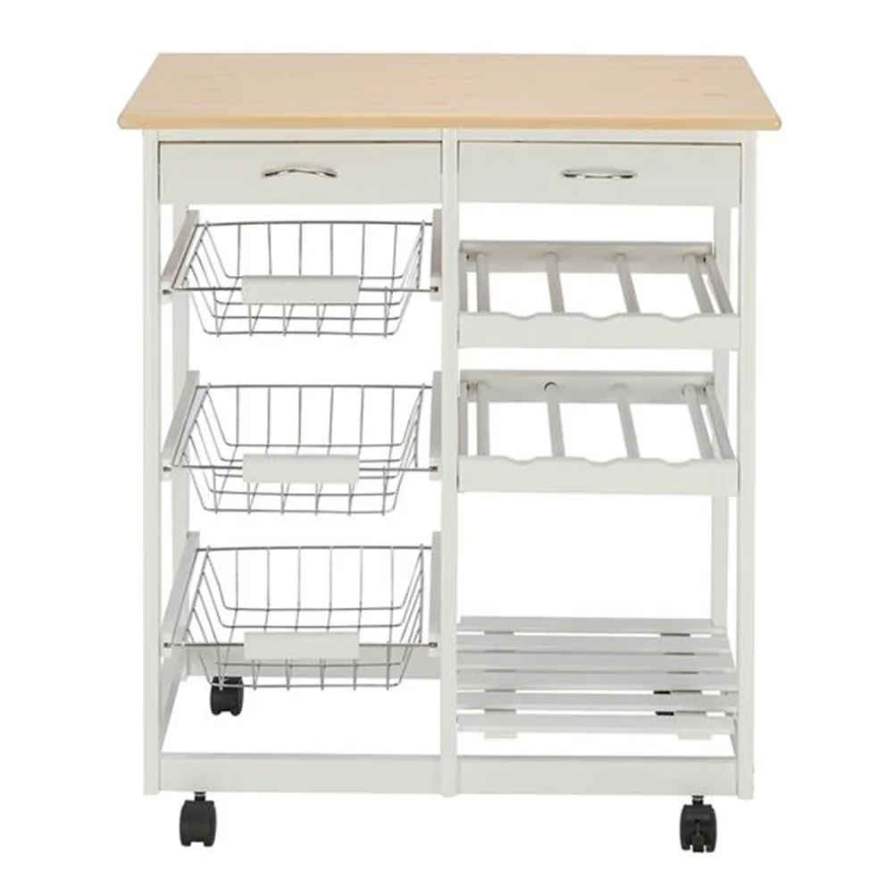 Fch Moveable Kitchen Cart With Two Drawers Two Wine Racks Three Baskets White Kitchen Furniture Dinning Car With Wheels Kitchen Islands Trolleys Aliexpress