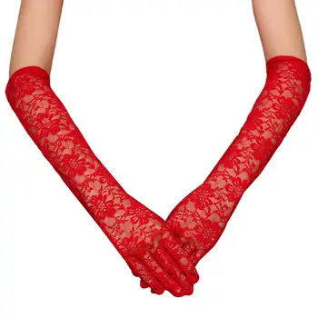 

Hollow Floral Lace Long Wedding Gloves Solid Color Arm Length Bridal Mittens