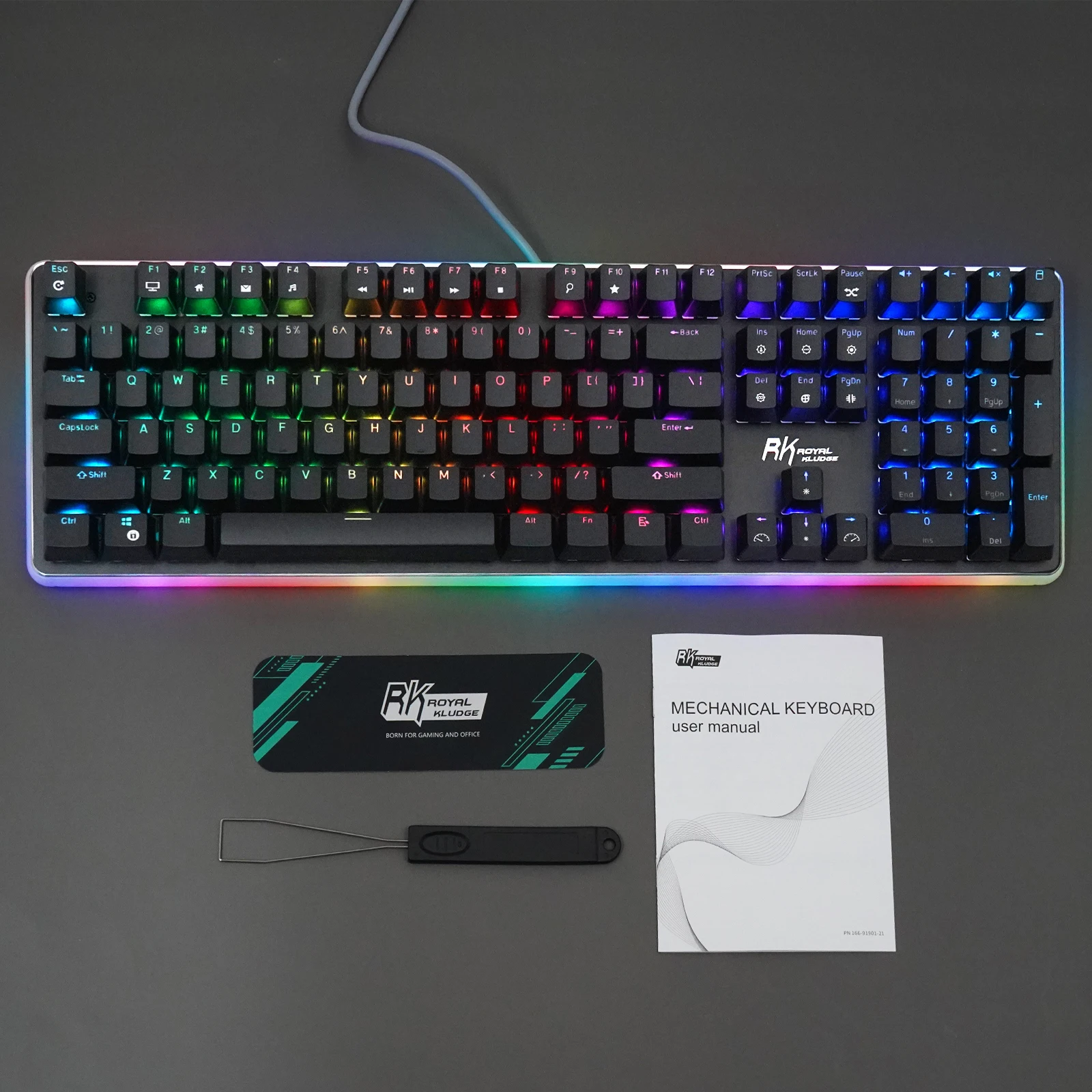 best computer keyboard Official Original RK918 Wired Mechanical Keyboard, RGB Backlit Gaming Keyboard with Large LED Sorrounding Side Lamp,108 Keys desktop computer keyboard Keyboards