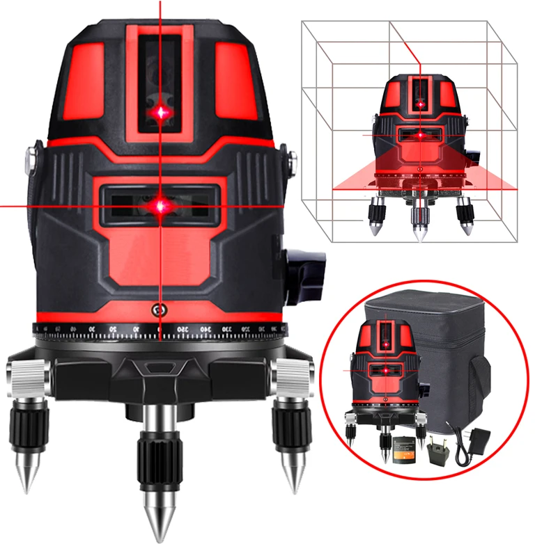 Красный лазерный уровень 360 градусов крест линия роторные инструменты для измерения уровня 5 линий 6 точек для строительных инструментов