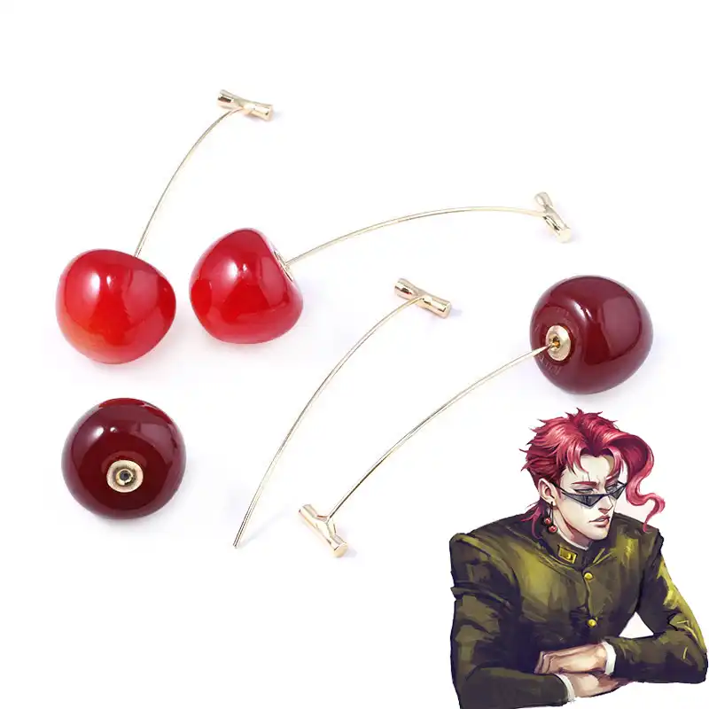 アニメジョジョの奇妙な冒険コスプレイヤリング花京院典明チェリードロップイヤリングジュエリーアクセサリー耳 Stud Earrings Aliexpress