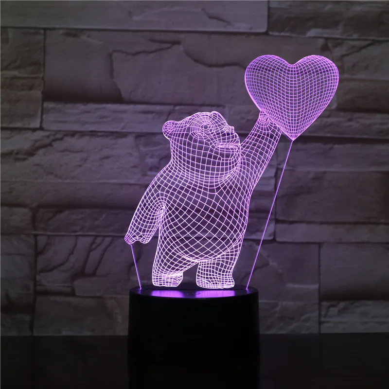 3D-2033 медведь с сердцем 7/16 цвета Chang светодиодный 3d-ночник сон Спальня Декор лампа любовь подарок на день Святого Валентина