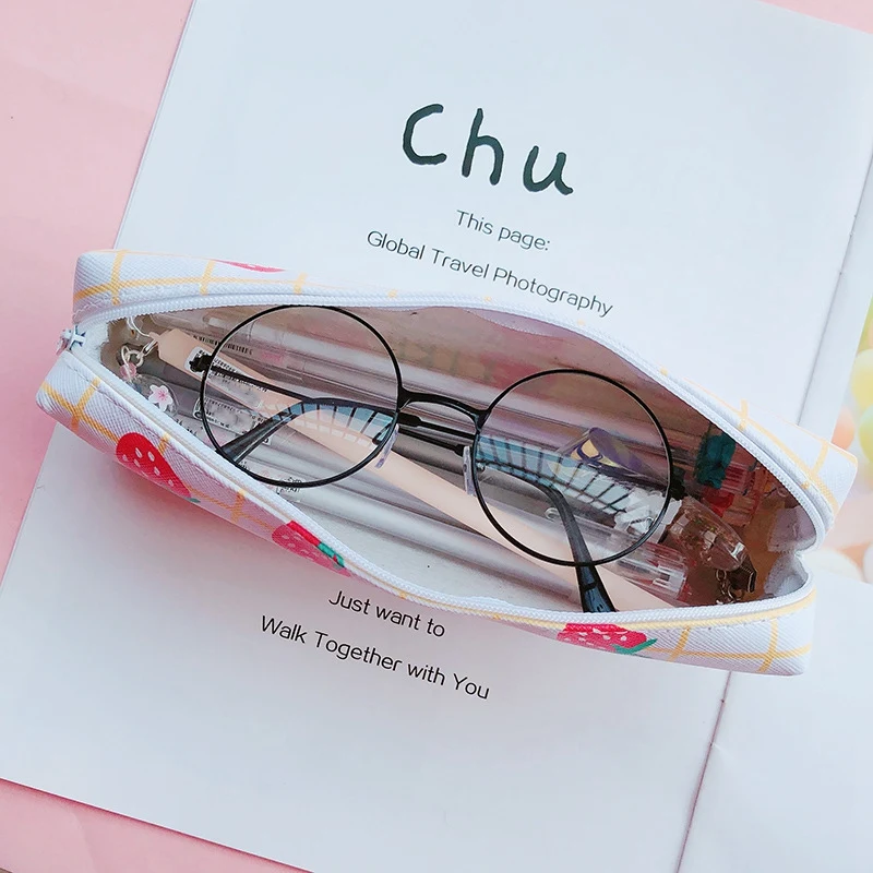 Canvas Pencil Case for School Cute Fruit Big Capacity Pencilcase Pen Bag Box Students Pencils Writing Stationery Pouch