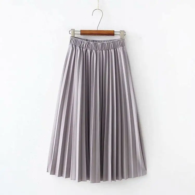 Корейская Высокая талия женские плиссированные юбки осень лето новые брендовые модные трапециевидные элегантные женские повседневные длинные юбки P058 - Цвет: Gray