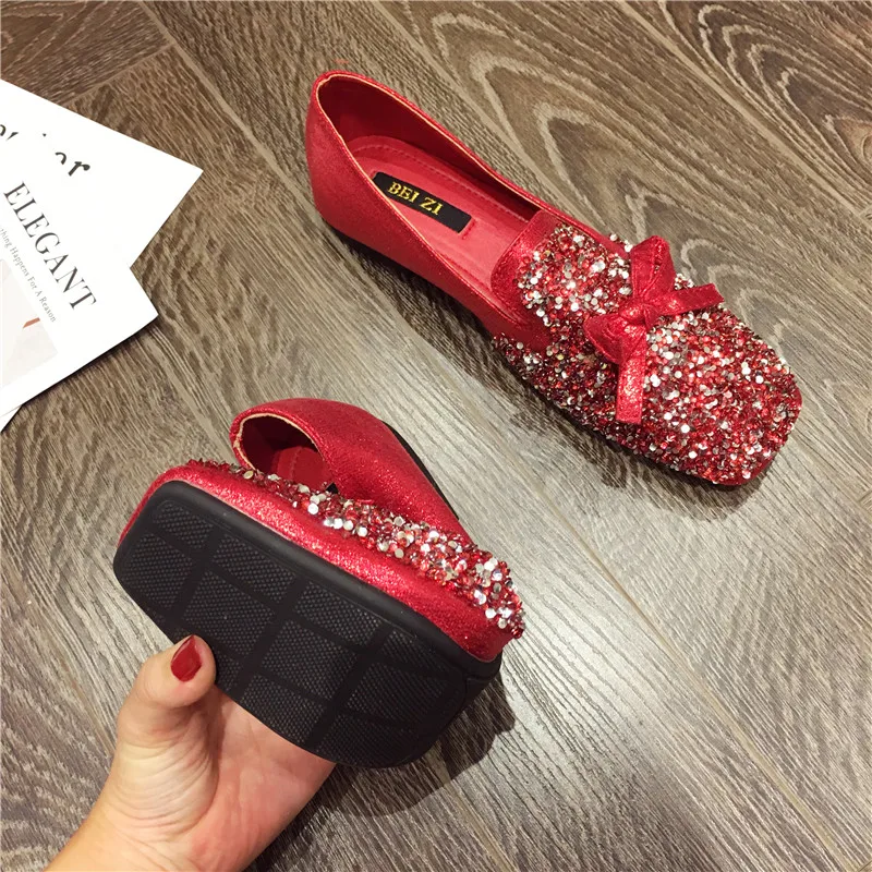 Flat shoes 2020 spring wild sequin bow show wo clothes bridesmaid toasting shoes