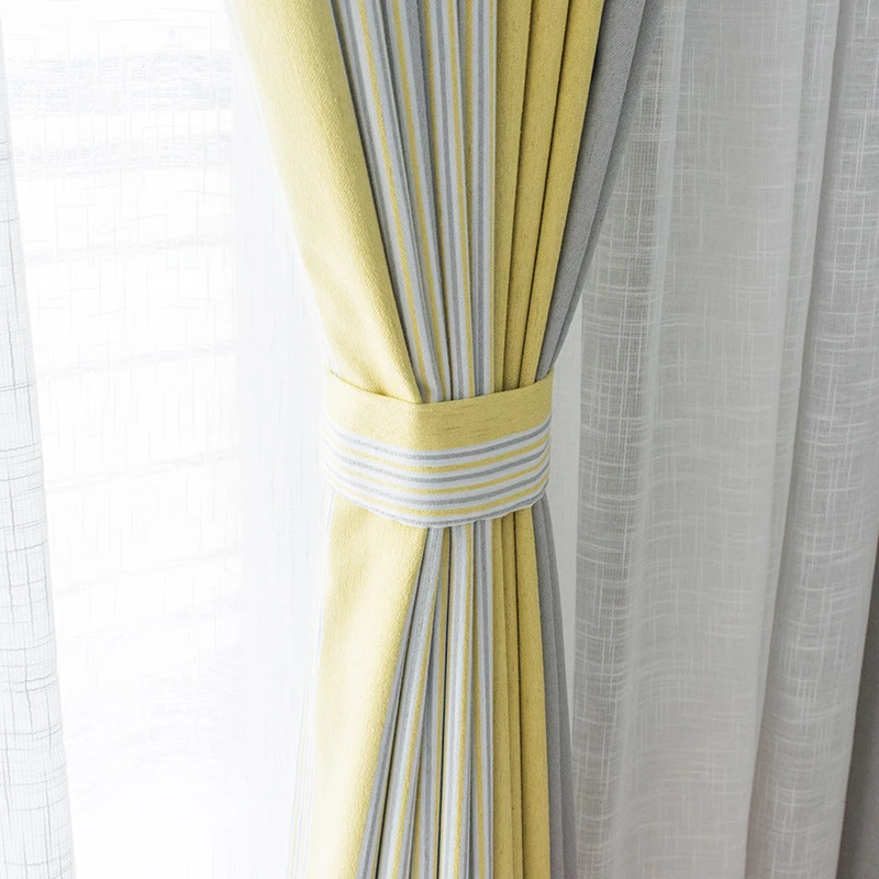 Современная желтая полосатая Затемняющая штора скандинавские для гостиной шторы на заказ изоляционная ткань драпированные жалюзи X597#30