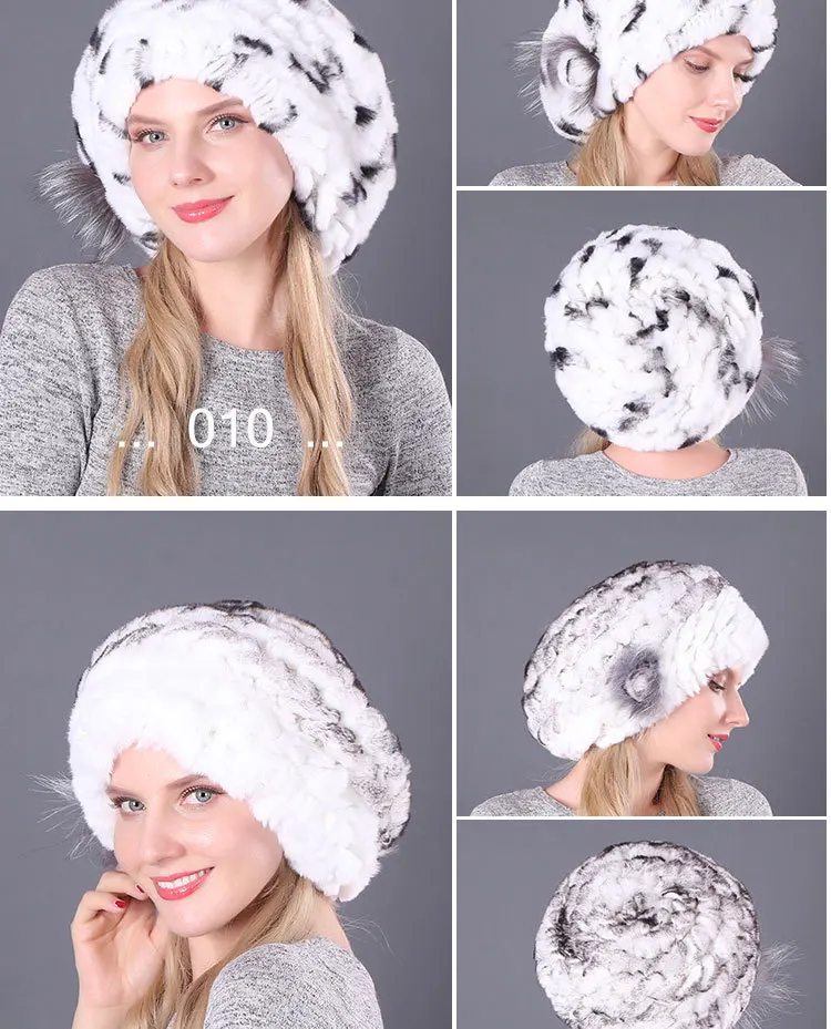 Зимняя женская шапка с кроличьим мехом, однотонная шапка Skullie Lady, модная шерстяная вязаная шапка, теплая хлопковая шапка