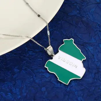 

Stainless Steel Enamel Nigeria Map Flag Pendant Necklaces Trendy Silver Color Nigerian Map Chain Jewelry