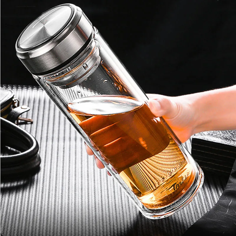Large Capacity 800-1000 Cups Double-Layer Heat-Resistant Glass ，Outdoor Office Daily Water Cup With Anti-Scald Cup Set Zi