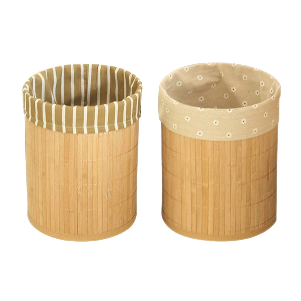 Creative Bamboo Trash Can Natural Round Wastebasket Environmentally Friendly Bathroom Accessories for Office Home Bedroom