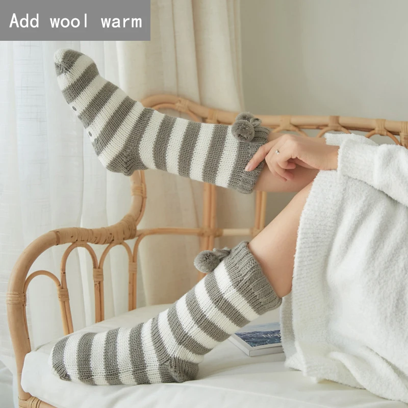 Winter thick non-slip floor women's socks high quality double warm polyester fiber plush socks Harajuku sweet soft sleep socks