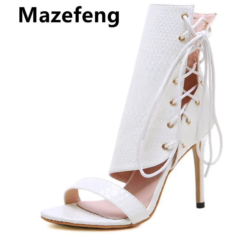 

Mazefeng 2019 New Summer Gladiator Sandals Women Sexy Side Face Cross Strappy Peep Toe Heels Shoes Size 35-40 Black Green White