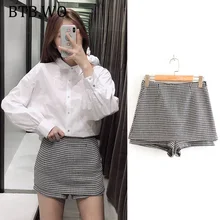 BTB. WO осенние элегантные женские брюки, твидовые клетчатые мини короткие юбки в английском стиле, расклешенные короткие юбки