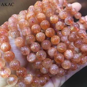 

AKAC 8-8.5mm A+ natural golden sunstone bracelet gemstone for women men bracelet