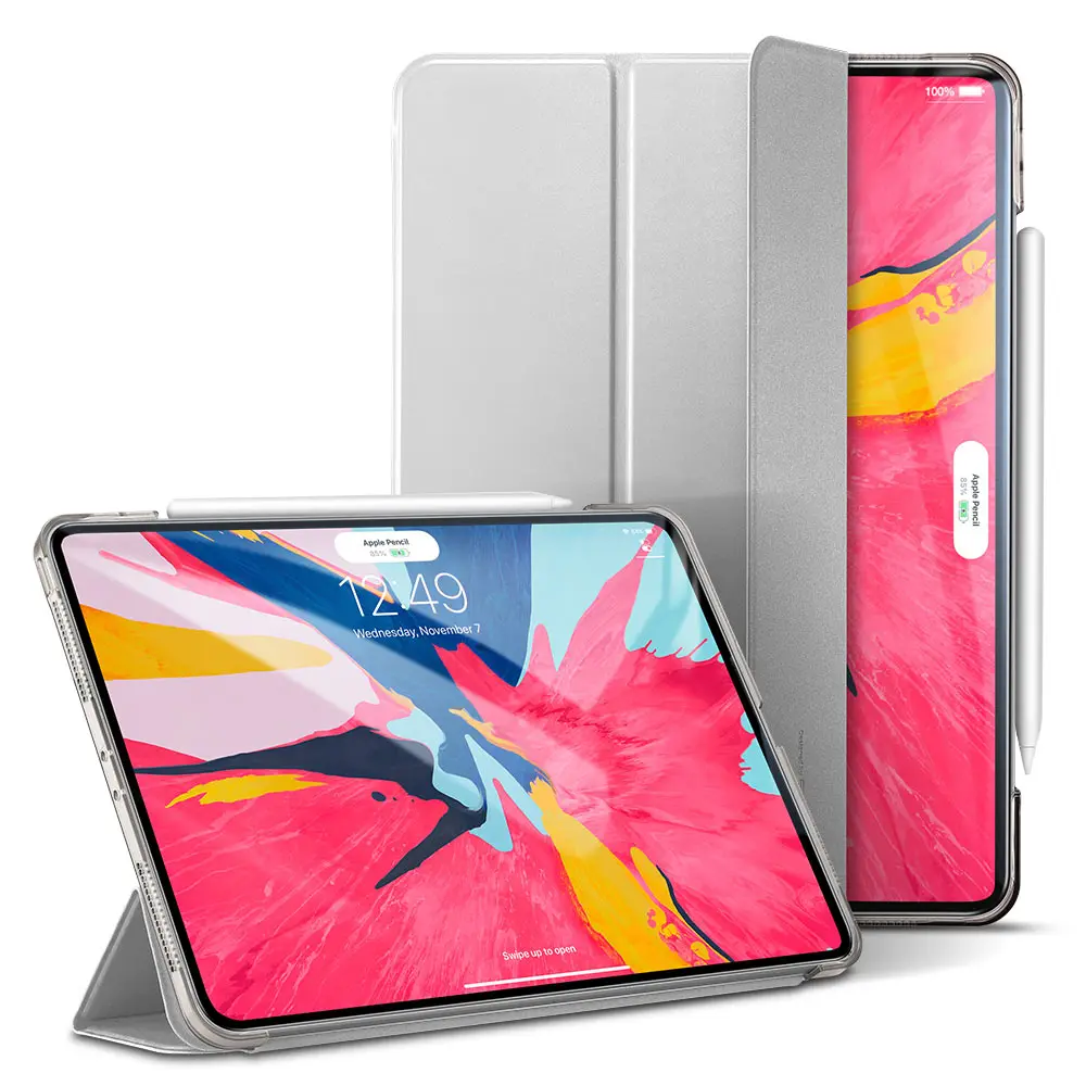 ESR, Магнитный флип-чехол для iPad Pro 12,9, из искусственной кожи, ультра тонкая прозрачная задняя крышка, трехкратный смарт-чехол для планшета, чехол для iPad - Цвет: Gray