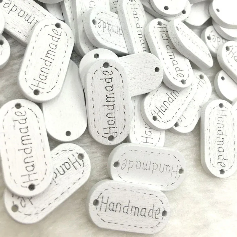 

50pcs Mix White "Handmade" Wood Buttons 2Holes Sewing Crafts WB360