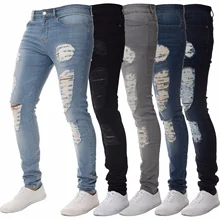 Pantalones vaqueros ajustados rasgados para hombre, pantalón de chándal Sexy para motorista, S 4XL para correr, Otoño, 2020