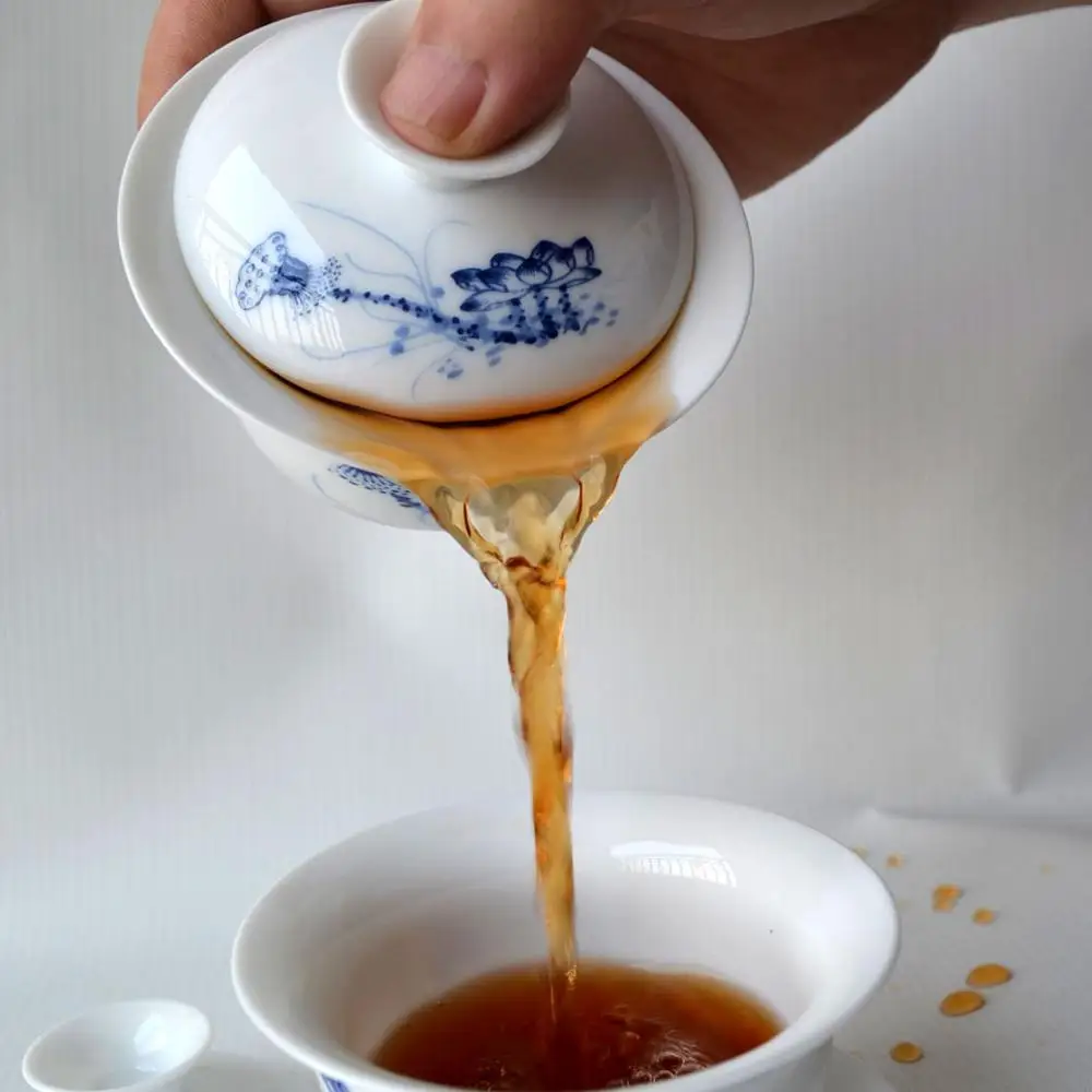 Чайные чашки Gaiwan с лотосом 150 мл синие и белые столовые приборы китайский чайный
