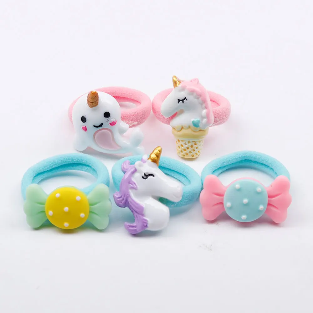 5 Pcs/set Minnie Girls Hair Band Elastic Cartoon Unicorn Candy Hair Tie Kids Shiny Sequin Japanese Hair Rope Kawaii Kids Cute
