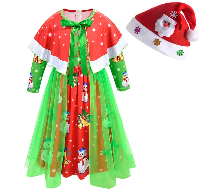 

Christmas new 5-14 year old girl performance long sleeve mesh shawl European and American fashion cute baby gift Cosplay dress