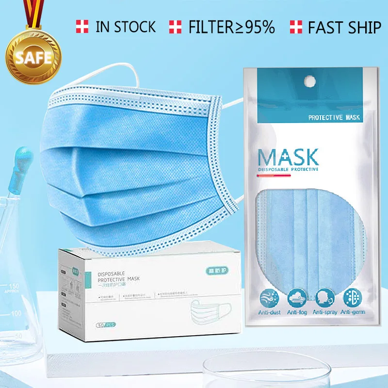 

50PCS/Pack Face Mask 3-Layer Non-woven Disposable Breathable Mouth Mask Anti Dust Disposable Mask as KN95 Mouth-muffle